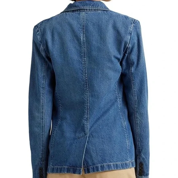 Ralph Lauren Casual Blue Cotton Denim One Button Notch Collar Blazer Jacket - Picture 9 of 16